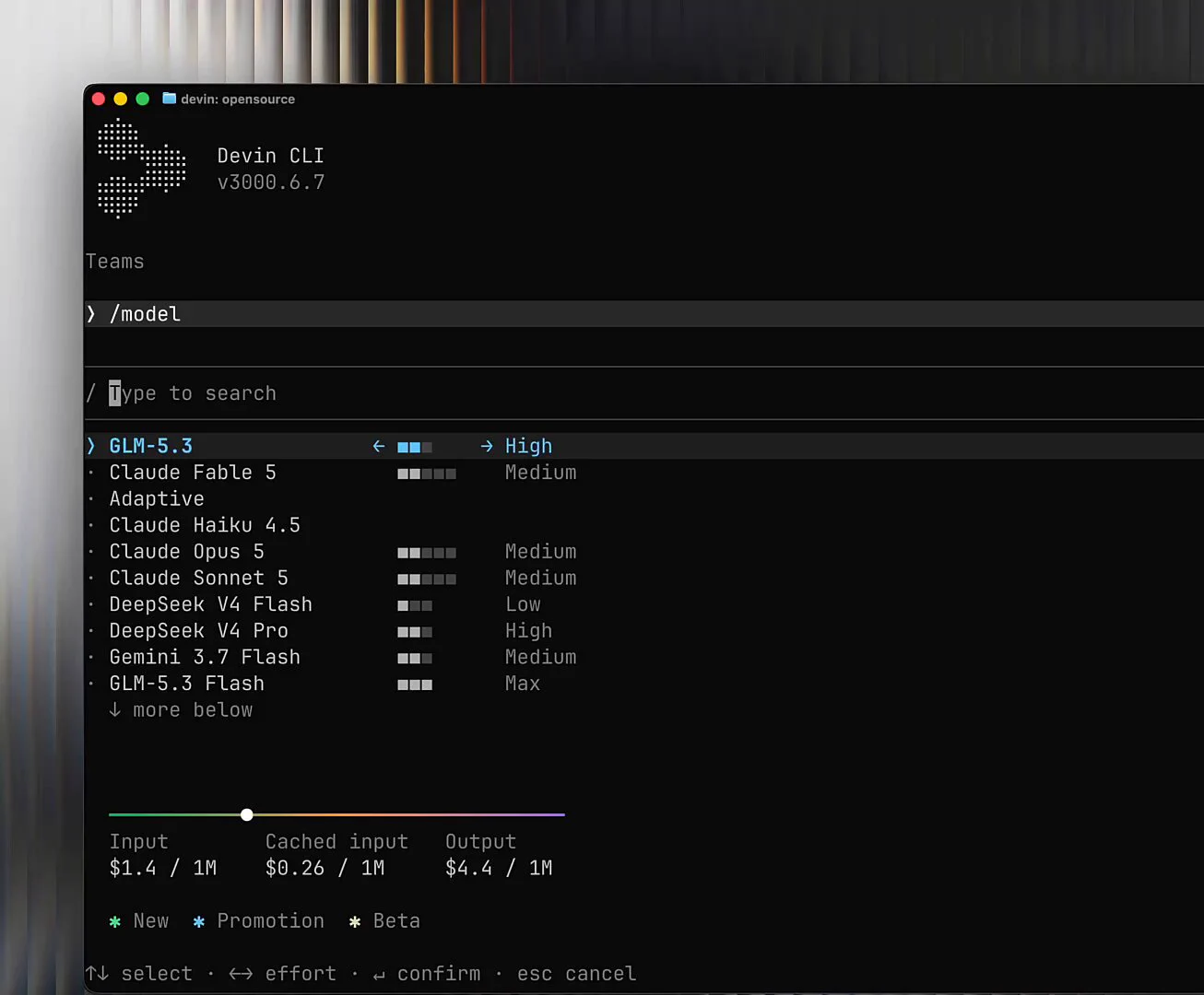 Annonce Devin CLI : GLM 5.3 Flash et sélecteur de modèles