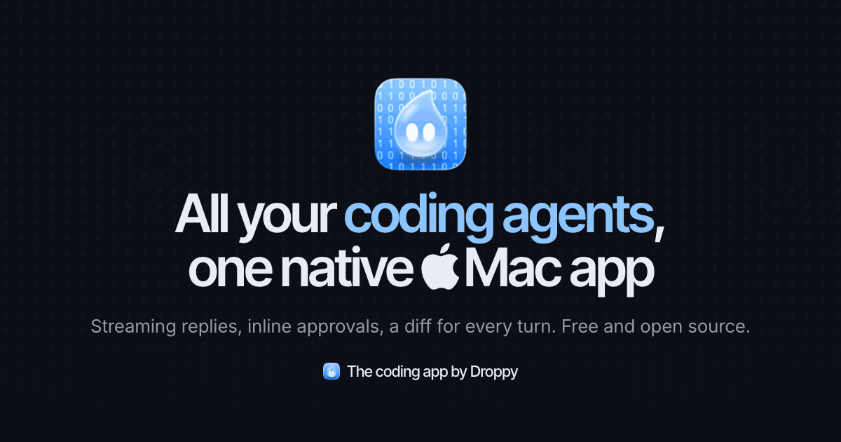 Droppy Code — interface native macOS avec panneaux Liquid Glass