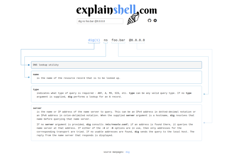 EXPLAINSHELL : chaque argument de votre commande expliqué par sa man page