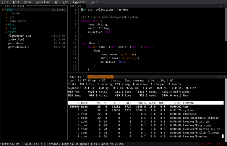 FRESH : un IDE complet dans le terminal, sans mode à apprendre