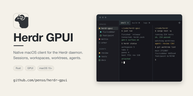 HERDR GPUI : un vrai client macOS pour le multiplexeur Herdr
