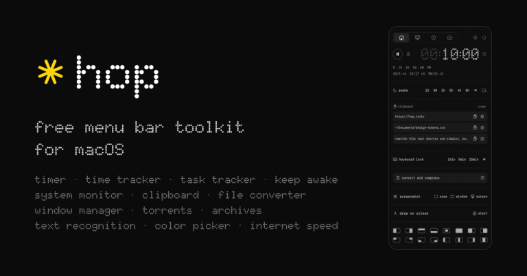 HOP : dix-huit outils macOS réunis dans un seul menu bar