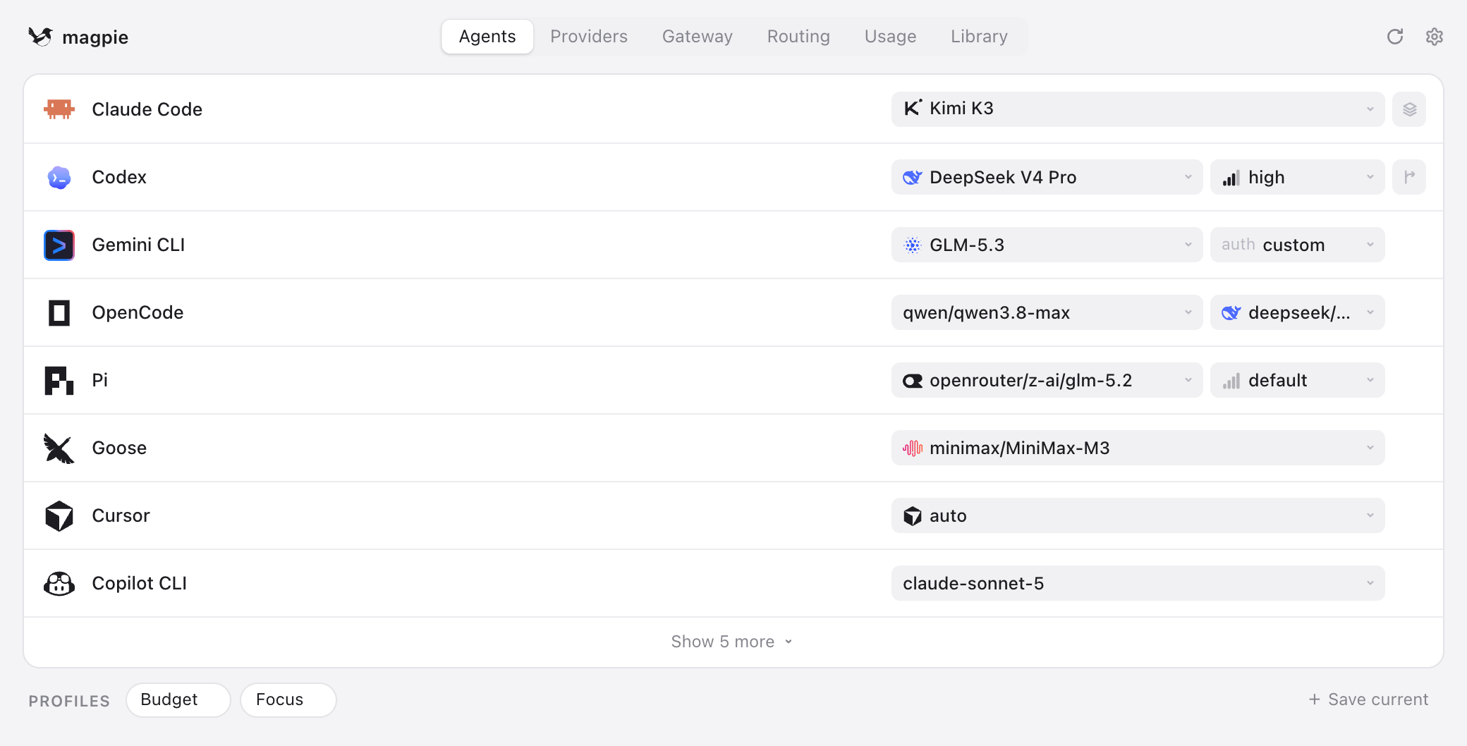 Magpie un menu bar pour donner le meme catalogue d
