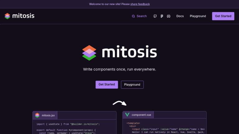 Mitosis : code source compilé vers React, Vue, Angular, Svelte, Qwik