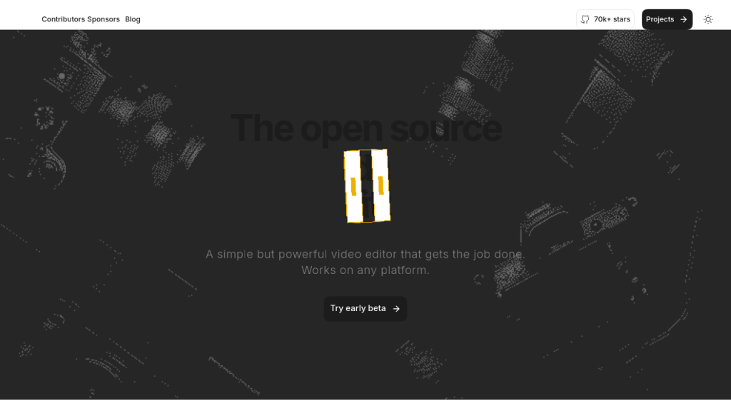 Page d'accueil d'OpenCut, éditeur vidéo open source