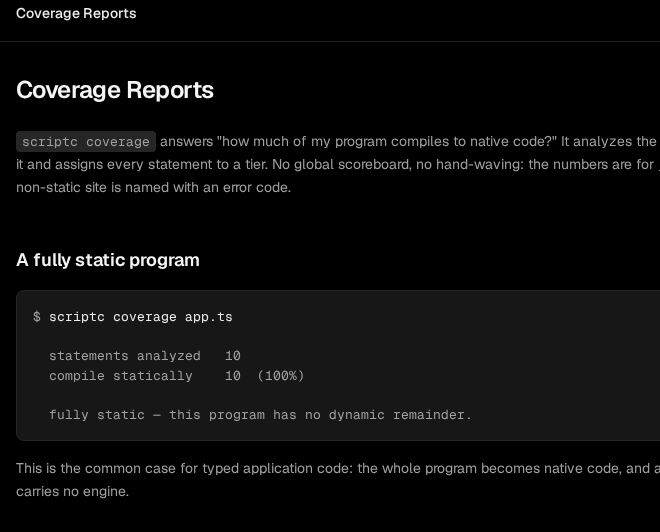 scriptc coverage : rapport de compilation statique d'un programme TypeScript