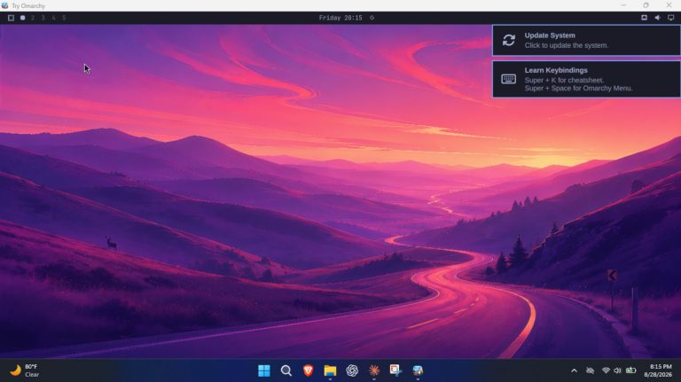 TRY OMARCHY : le bureau Omarchy de DHH dans une fenêtre Windows 11